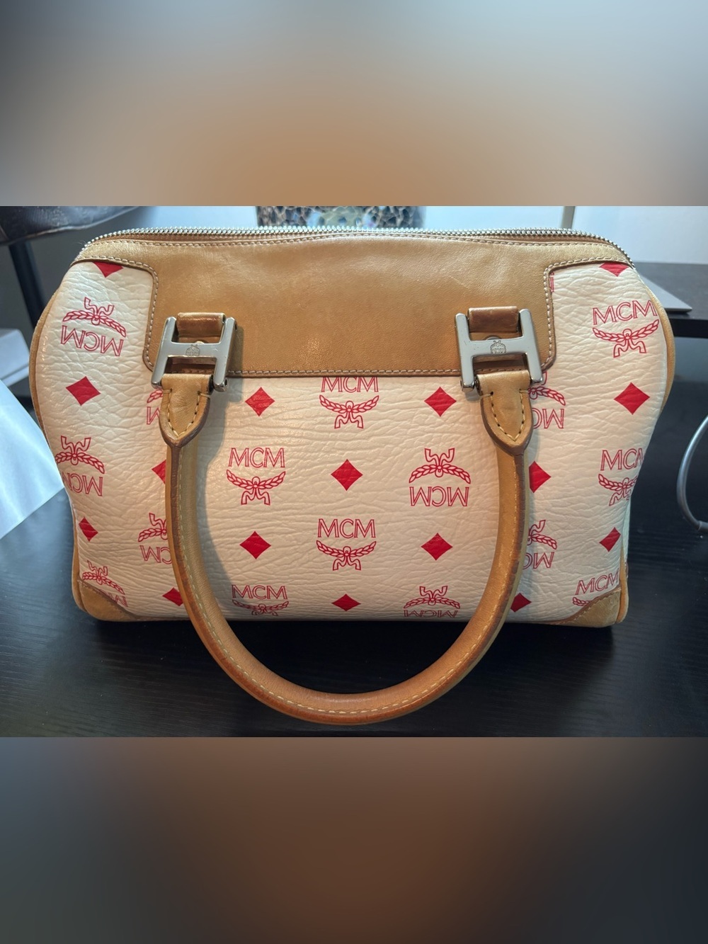 Authentic Vintage MCM Visetos Boston Bag Satchel – Limited Edition Cream & Pink - Picture 3 of 13